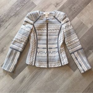 H&M Full Zip Modern Boho Embroidered Blazer w Shoulder Pads Sz 32